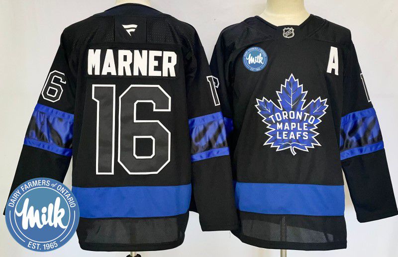 Men Toronto Maple Leafs 16 Marner Black Fanatics 2025 NHL Jersey style 1